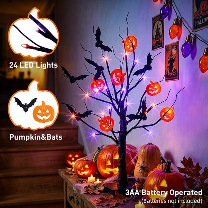 Lighted Birch Tree Christmas Decorations for Home, White Birch Tree with Lights, 24 LED Lighted Mini Money Tree Twig Tree Battery Operated with Timer, Indoor Table Centerpiece Decor (2FT)