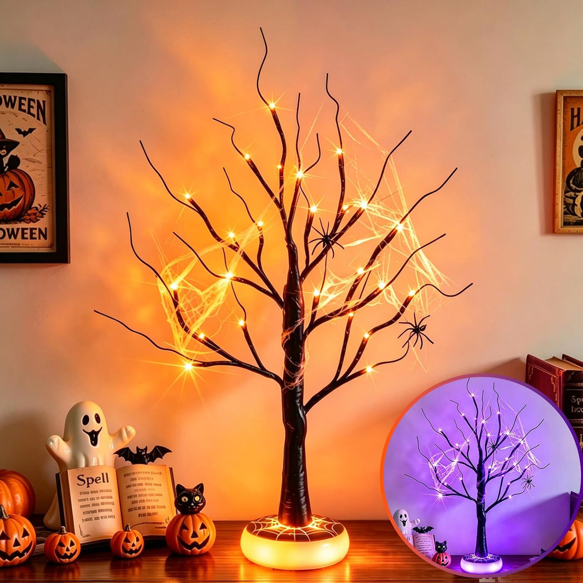 Lighted Birch Tree Christmas Decorations for Home, White Birch Tree with Lights, 24 LED Lighted Mini Money Tree Twig Tree Battery Operated with Timer, Indoor Table Centerpiece Decor (2FT)