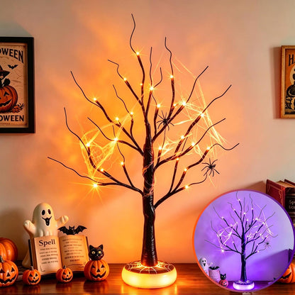 Lighted Birch Tree Christmas Decorations for Home, White Birch Tree with Lights, 24 LED Lighted Mini Money Tree Twig Tree Battery Operated with Timer, Indoor Table Centerpiece Decor (2FT)