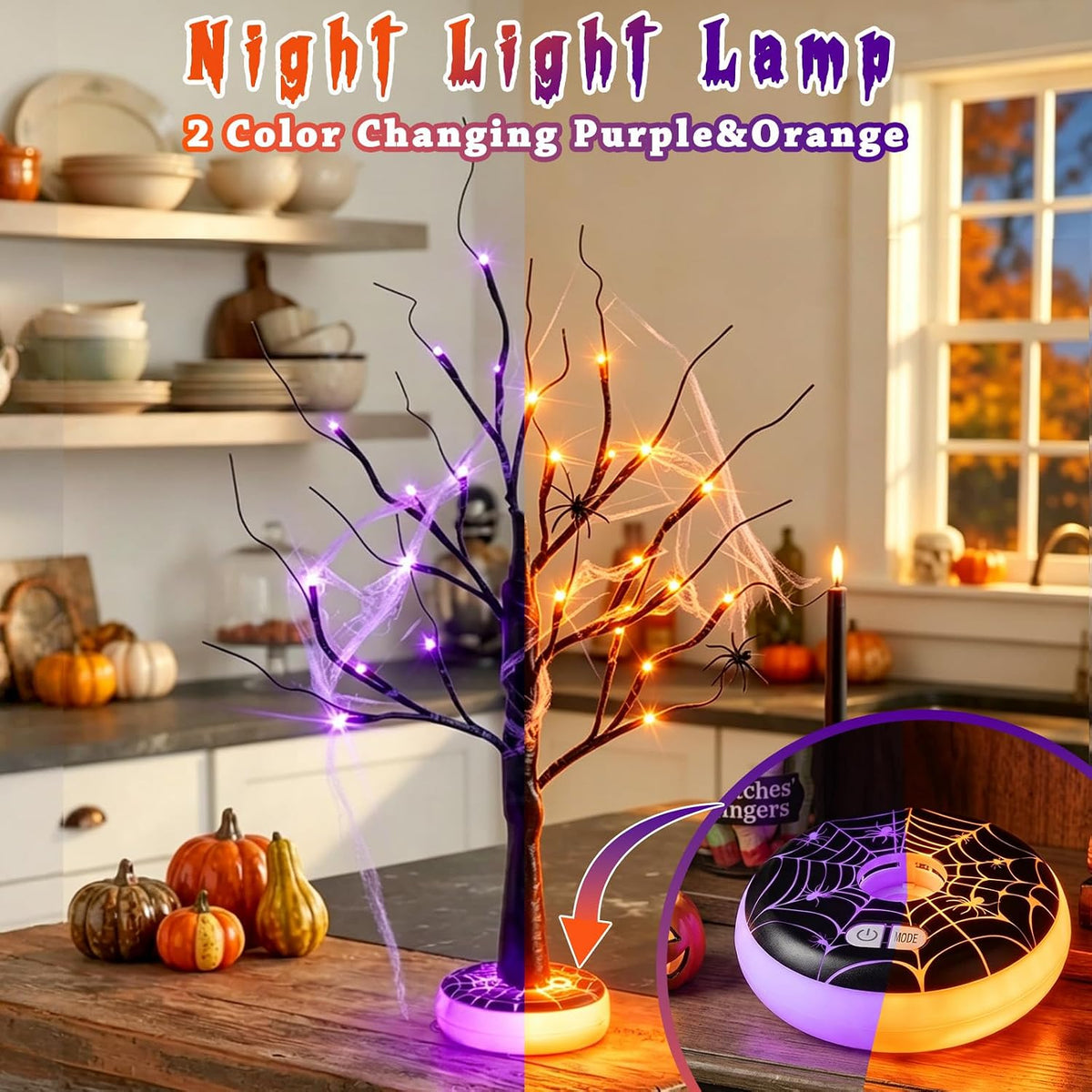 Lighted Birch Tree Christmas Decorations for Home, White Birch Tree with Lights, 24 LED Lighted Mini Money Tree Twig Tree Battery Operated with Timer, Indoor Table Centerpiece Decor (2FT)