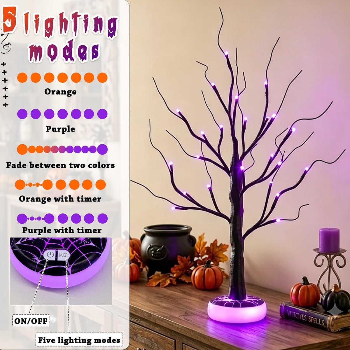 Lighted Birch Tree Christmas Decorations for Home, White Birch Tree with Lights, 24 LED Lighted Mini Money Tree Twig Tree Battery Operated with Timer, Indoor Table Centerpiece Decor (2FT)