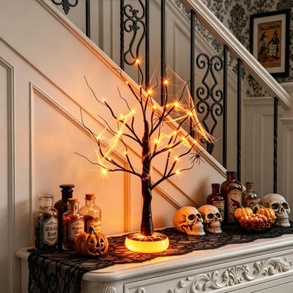 Lighted Birch Tree Christmas Decorations for Home, White Birch Tree with Lights, 24 LED Lighted Mini Money Tree Twig Tree Battery Operated with Timer, Indoor Table Centerpiece Decor (2FT)