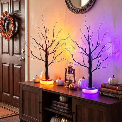 Lighted Birch Tree Christmas Decorations for Home, White Birch Tree with Lights, 24 LED Lighted Mini Money Tree Twig Tree Battery Operated with Timer, Indoor Table Centerpiece Decor (2FT)