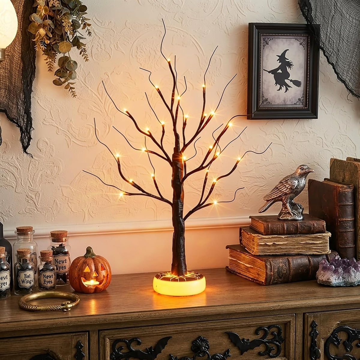 Lighted Birch Tree Christmas Decorations for Home, White Birch Tree with Lights, 24 LED Lighted Mini Money Tree Twig Tree Battery Operated with Timer, Indoor Table Centerpiece Decor (2FT)