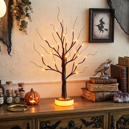 Lighted Birch Tree Christmas Decorations for Home, White Birch Tree with Lights, 24 LED Lighted Mini Money Tree Twig Tree Battery Operated with Timer, Indoor Table Centerpiece Decor (2FT)