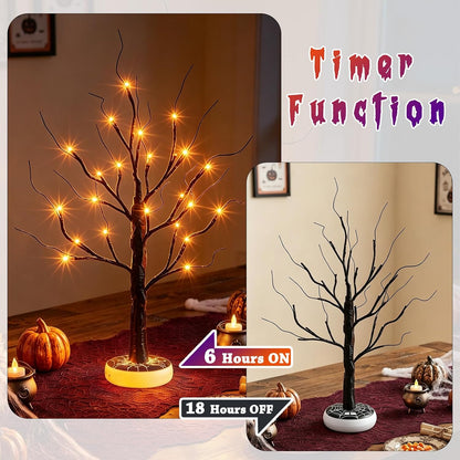Lighted Birch Tree Christmas Decorations for Home, White Birch Tree with Lights, 24 LED Lighted Mini Money Tree Twig Tree Battery Operated with Timer, Indoor Table Centerpiece Decor (2FT)