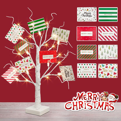 Lighted Birch Tree Christmas Decorations for Home, White Birch Tree with Lights, 24 LED Lighted Mini Money Tree Twig Tree Battery Operated with Timer, Indoor Table Centerpiece Decor (2FT)