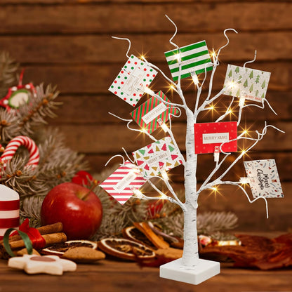 Lighted Birch Tree Christmas Decorations for Home, White Birch Tree with Lights, 24 LED Lighted Mini Money Tree Twig Tree Battery Operated with Timer, Indoor Table Centerpiece Decor (2FT)