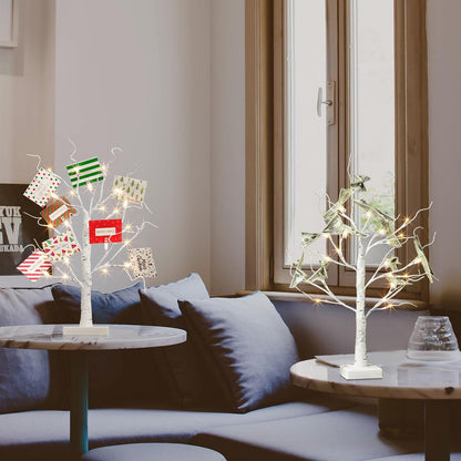 Lighted Birch Tree Christmas Decorations for Home, White Birch Tree with Lights, 24 LED Lighted Mini Money Tree Twig Tree Battery Operated with Timer, Indoor Table Centerpiece Decor (2FT)