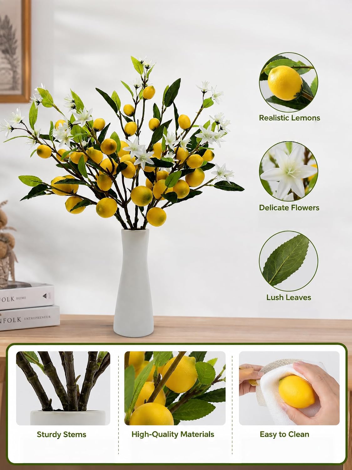 5PCS Artificial Lemon Branches with Leaves & Fruit, 24"