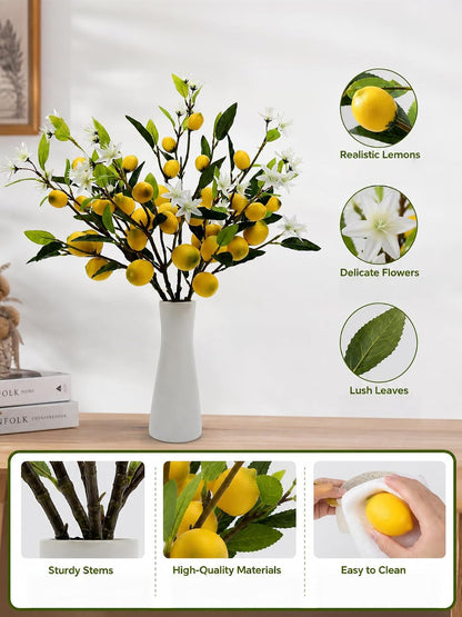 5PCS Artificial Lemon Branches with Leaves & Fruit, 24"