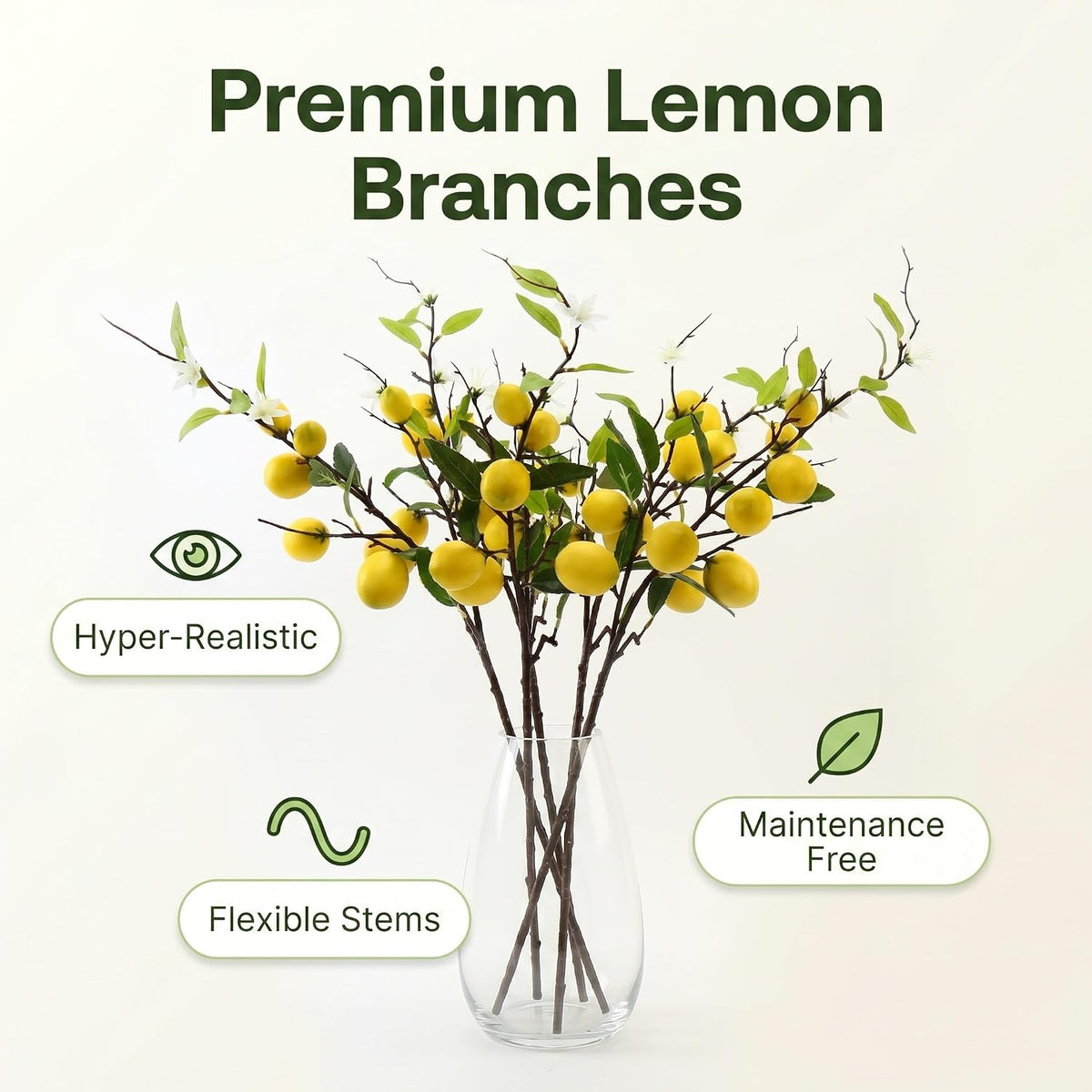 5PCS Artificial Lemon Branches with Leaves & Fruit, 24"
