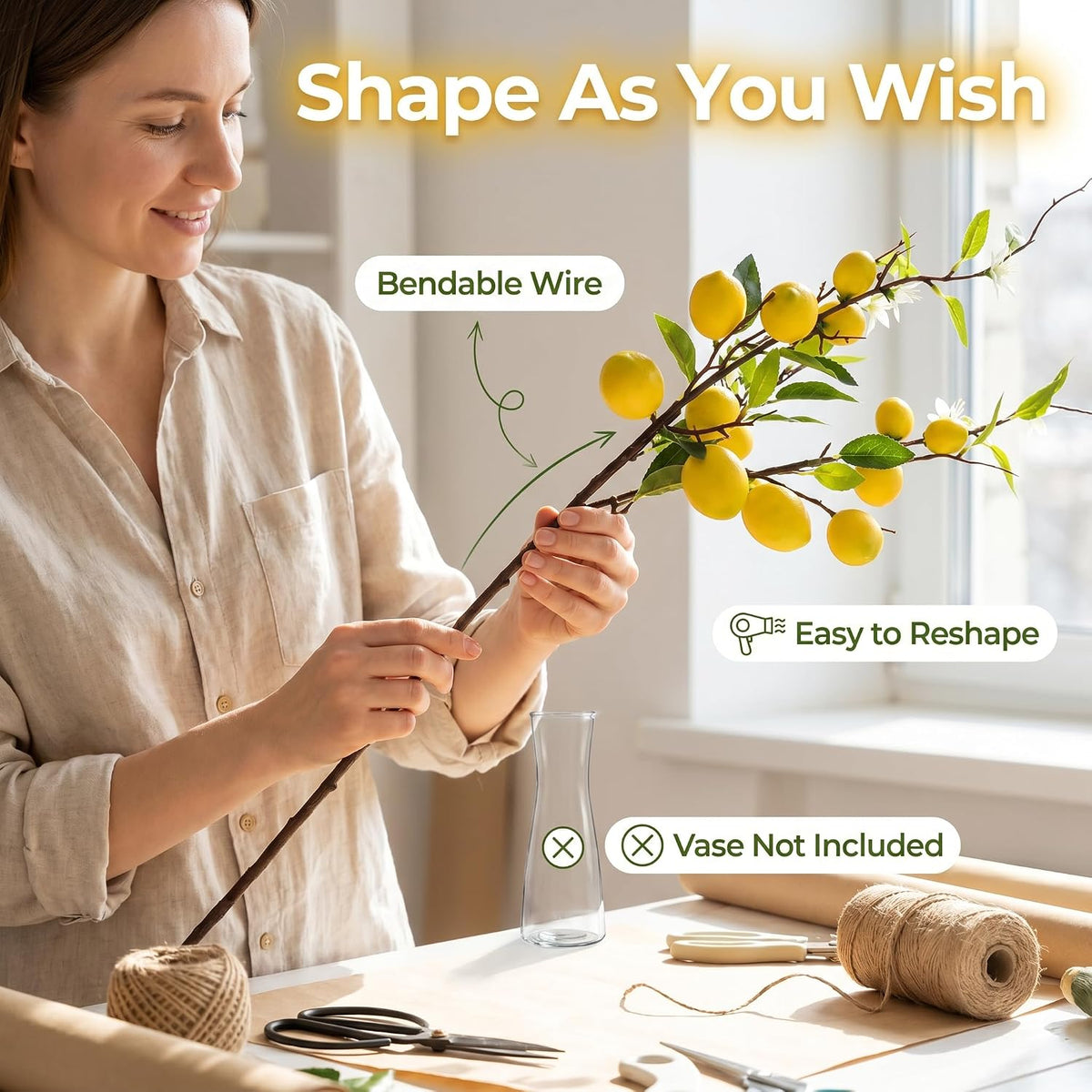 5PCS Artificial Lemon Branches with Leaves & Fruit, 24"