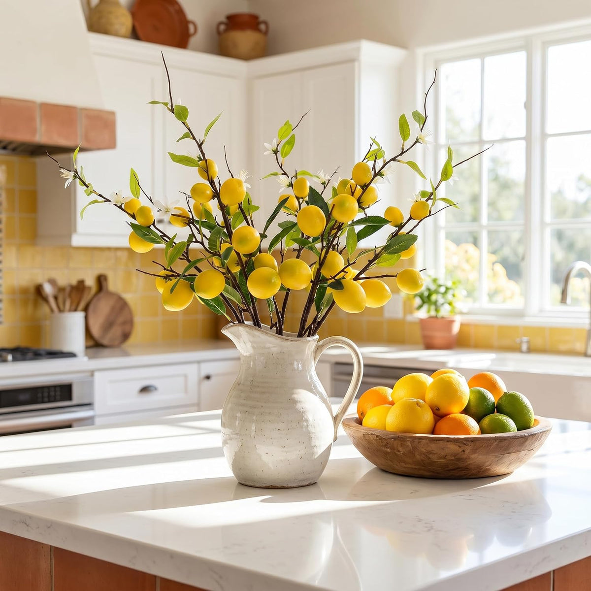 5PCS Artificial Lemon Branches with Leaves & Fruit, 24"