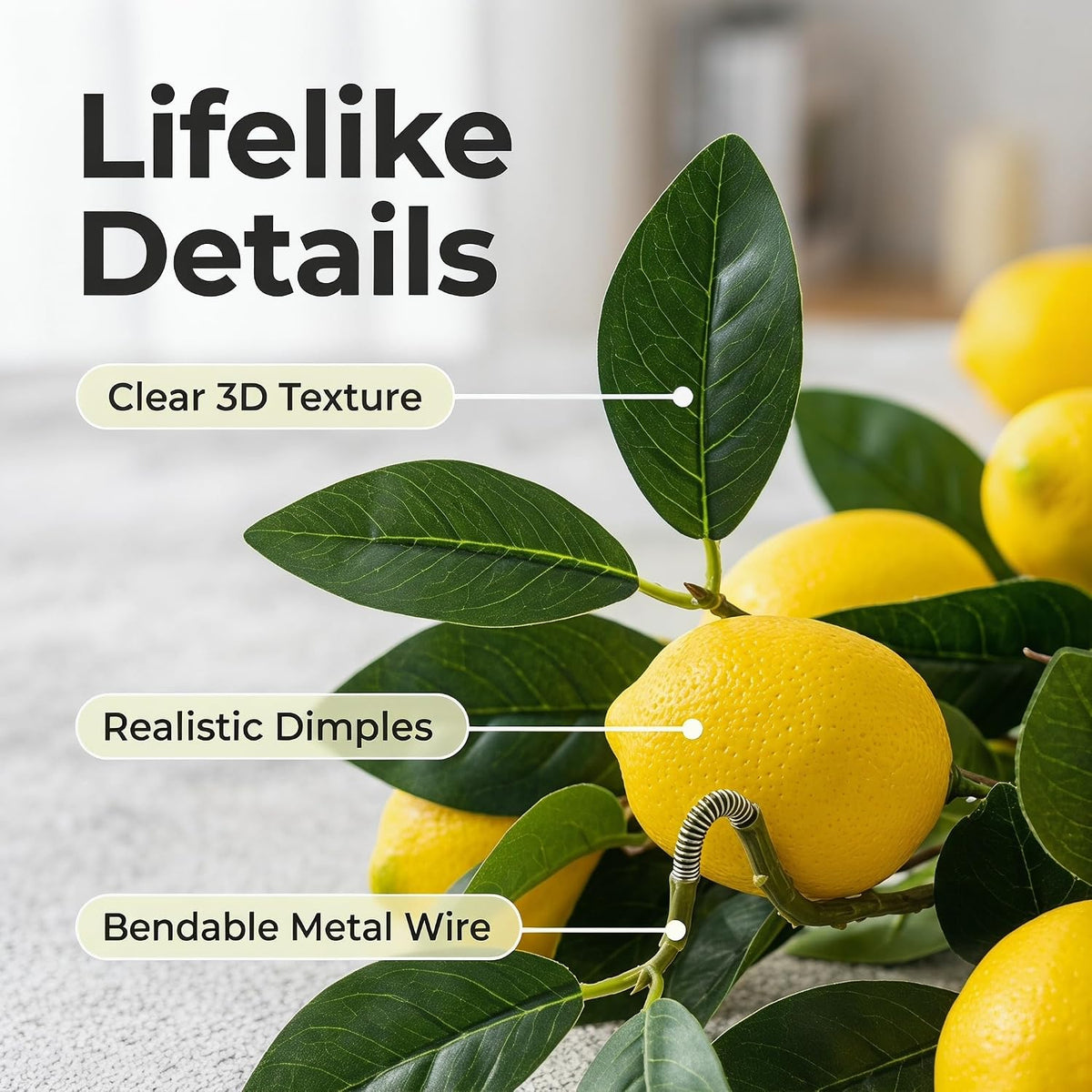 5PCS Artificial Lemon Branches with Leaves & Fruit, 24"
