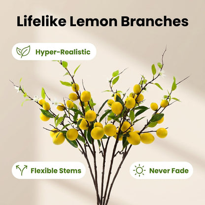 5PCS Artificial Lemon Branches with Leaves & Fruit, 24"