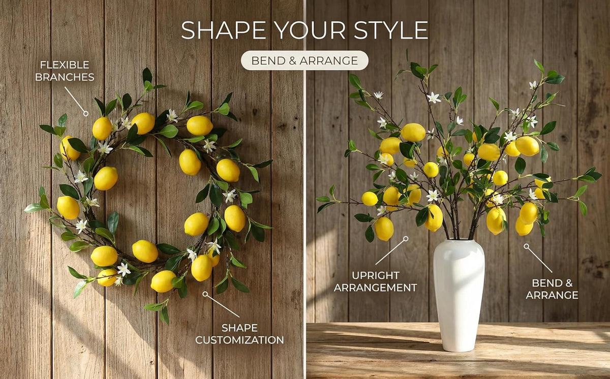 5PCS Artificial Lemon Branches with Leaves & Fruit, 24"