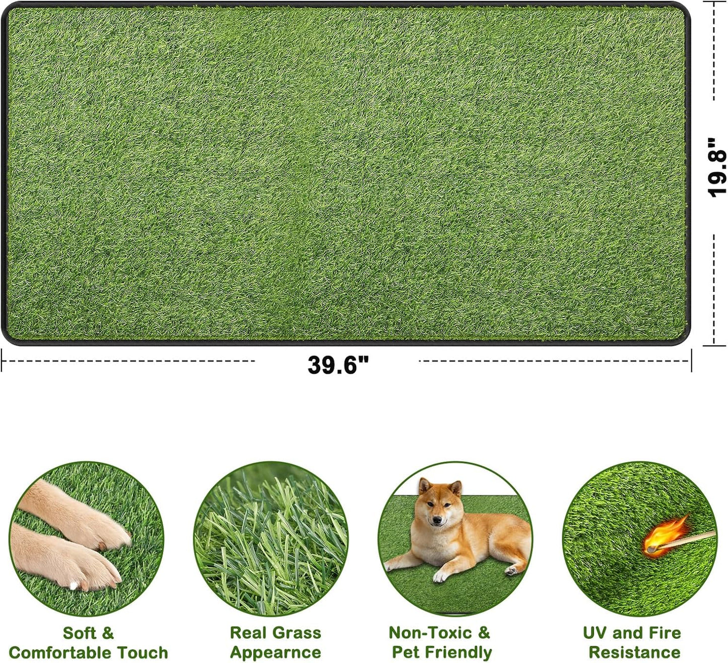Artificial Grass for Dogs Potty, Reusable Pet Training Mat for Home and Travel, Washable Hemmed Edge Grass Pee Pad with Drainage Holes, Easy to Clean (19.8"x39.6")