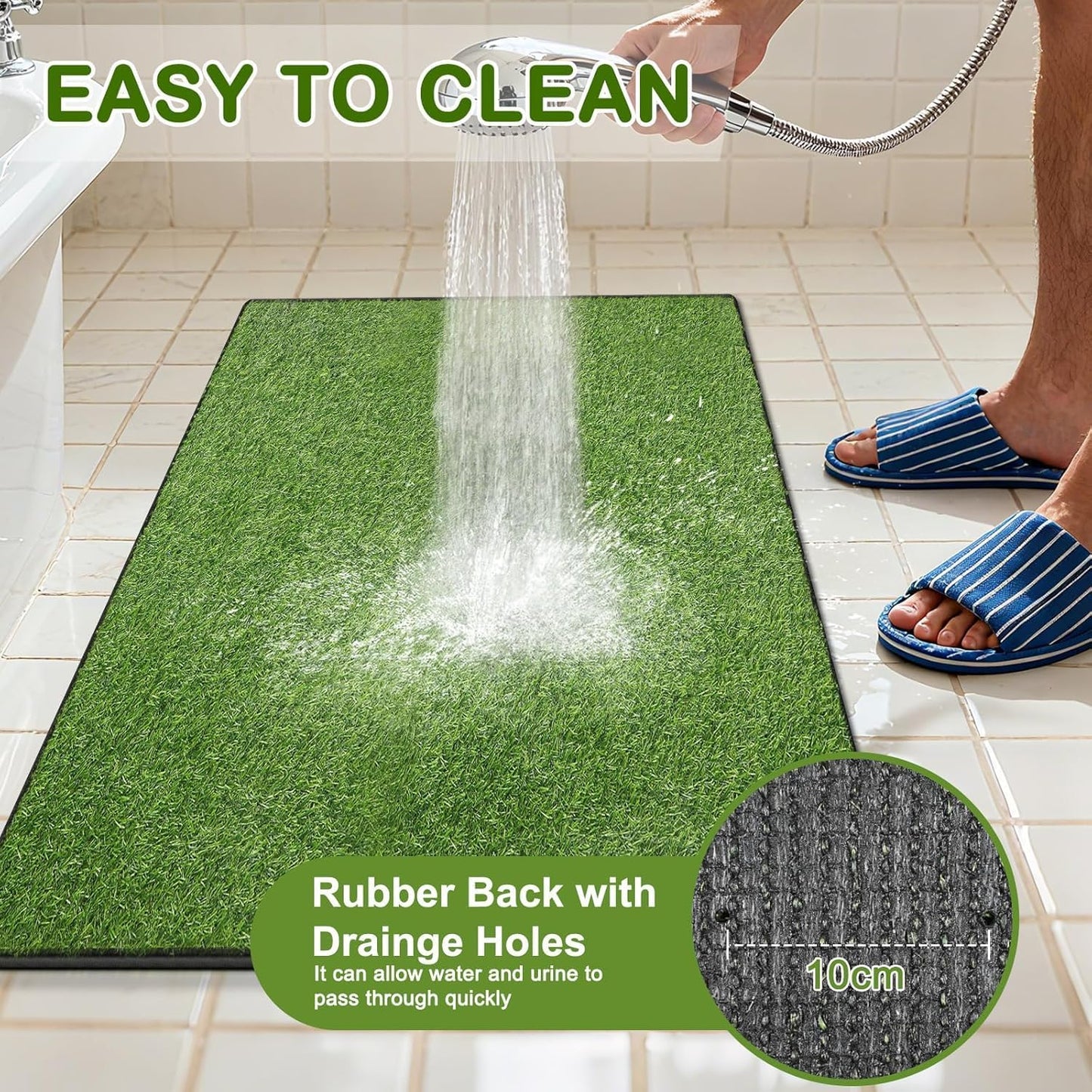 Artificial Grass for Dogs Potty, Reusable Pet Training Mat for Home and Travel, Washable Hemmed Edge Grass Pee Pad with Drainage Holes, Easy to Clean (19.8"x39.6")