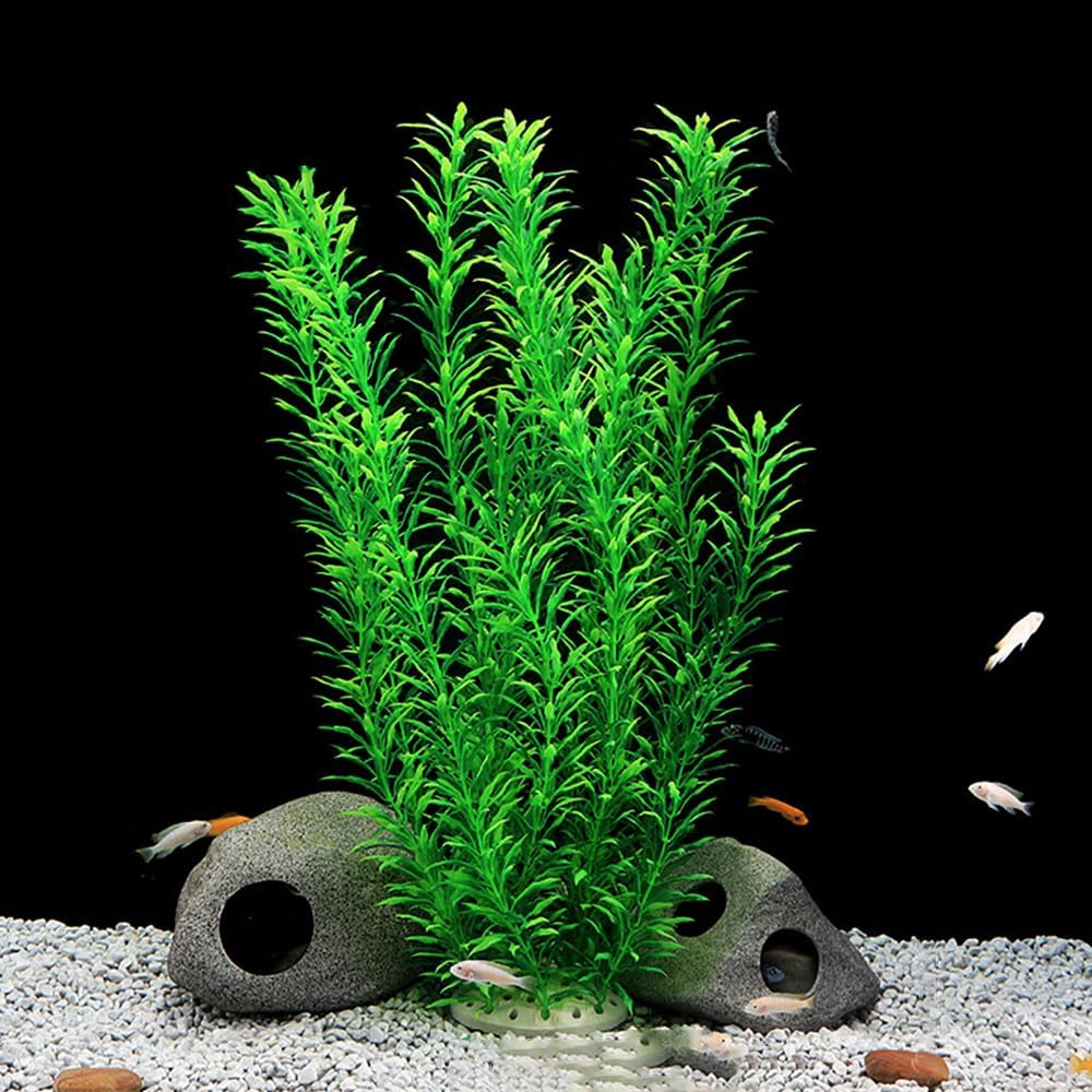 2 pcs Aquarium Decor Plastic Plants Extra Large 21 Inches Artificial Fish Tank Plants Tall Fish Tank Decorations Artificial Green Water Plants (Green)
