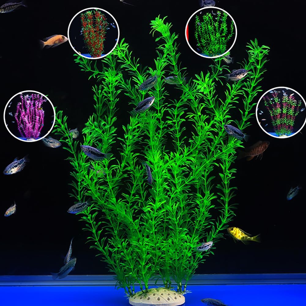 2 pcs Aquarium Decor Plastic Plants Extra Large 21 Inches Artificial Fish Tank Plants Tall Fish Tank Decorations Artificial Green Water Plants (Green)
