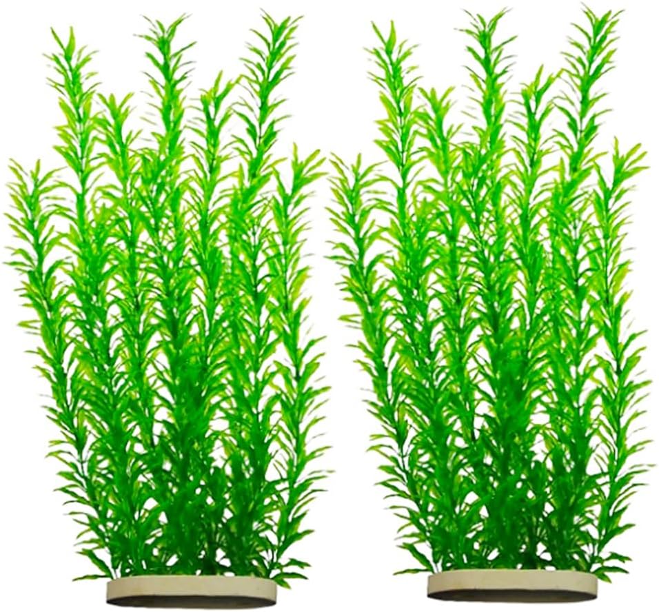 2 pcs Aquarium Decor Plastic Plants Extra Large 21 Inches Artificial Fish Tank Plants Tall Fish Tank Decorations Artificial Green Water Plants (Green)