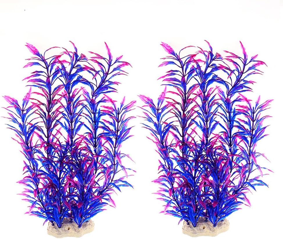 2 pcs Aquarium Decor Plastic Plants Extra Large 21 Inches Artificial Fish Tank Plants Tall Fish Tank Decorations Artificial Green Water Plants (Green)