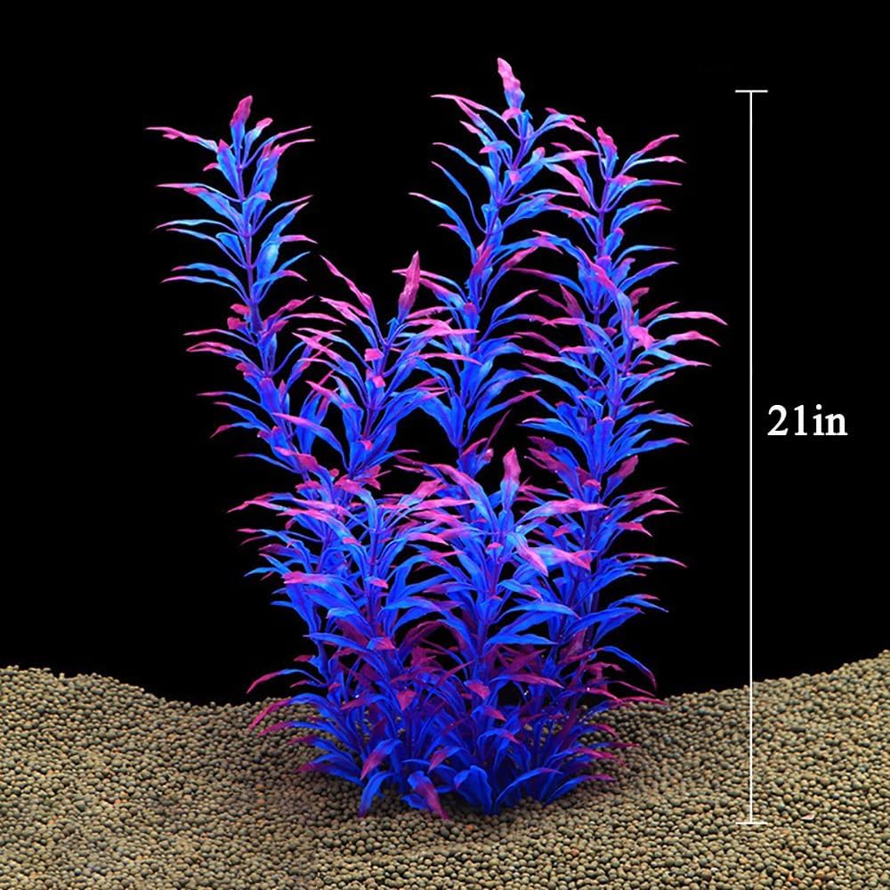 2 pcs Aquarium Decor Plastic Plants Extra Large 21 Inches Artificial Fish Tank Plants Tall Fish Tank Decorations Artificial Green Water Plants (Green)