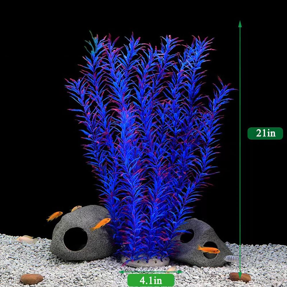 2 pcs Aquarium Decor Plastic Plants Extra Large 21 Inches Artificial Fish Tank Plants Tall Fish Tank Decorations Artificial Green Water Plants (Green)