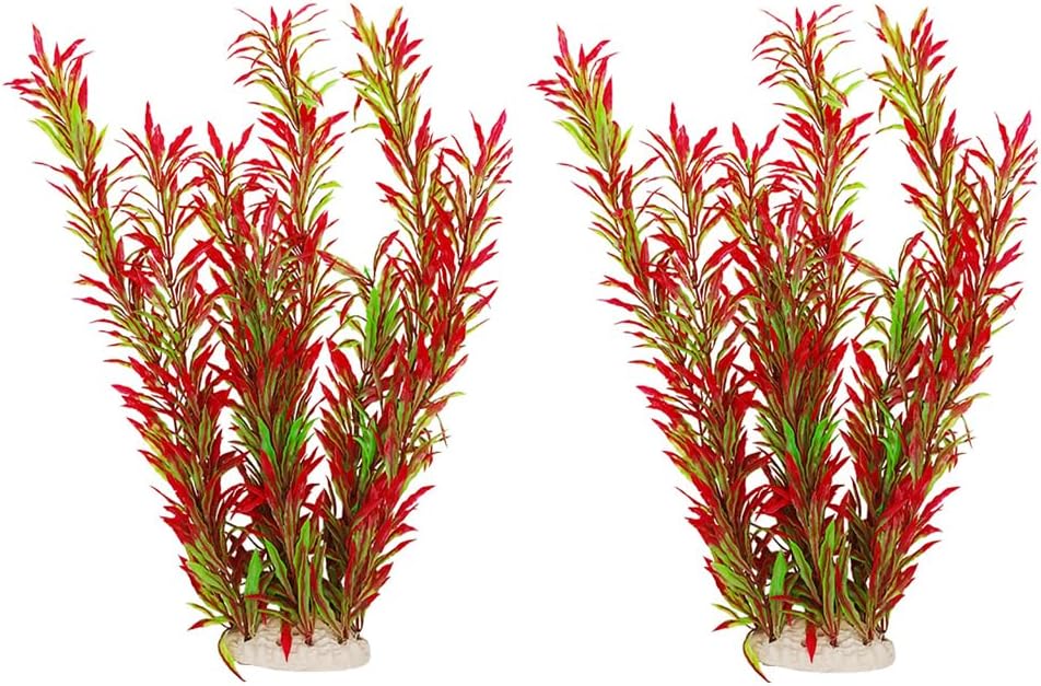 2 pcs Aquarium Decor Plastic Plants Extra Large 21 Inches Artificial Fish Tank Plants Tall Fish Tank Decorations Artificial Green Water Plants (Green)