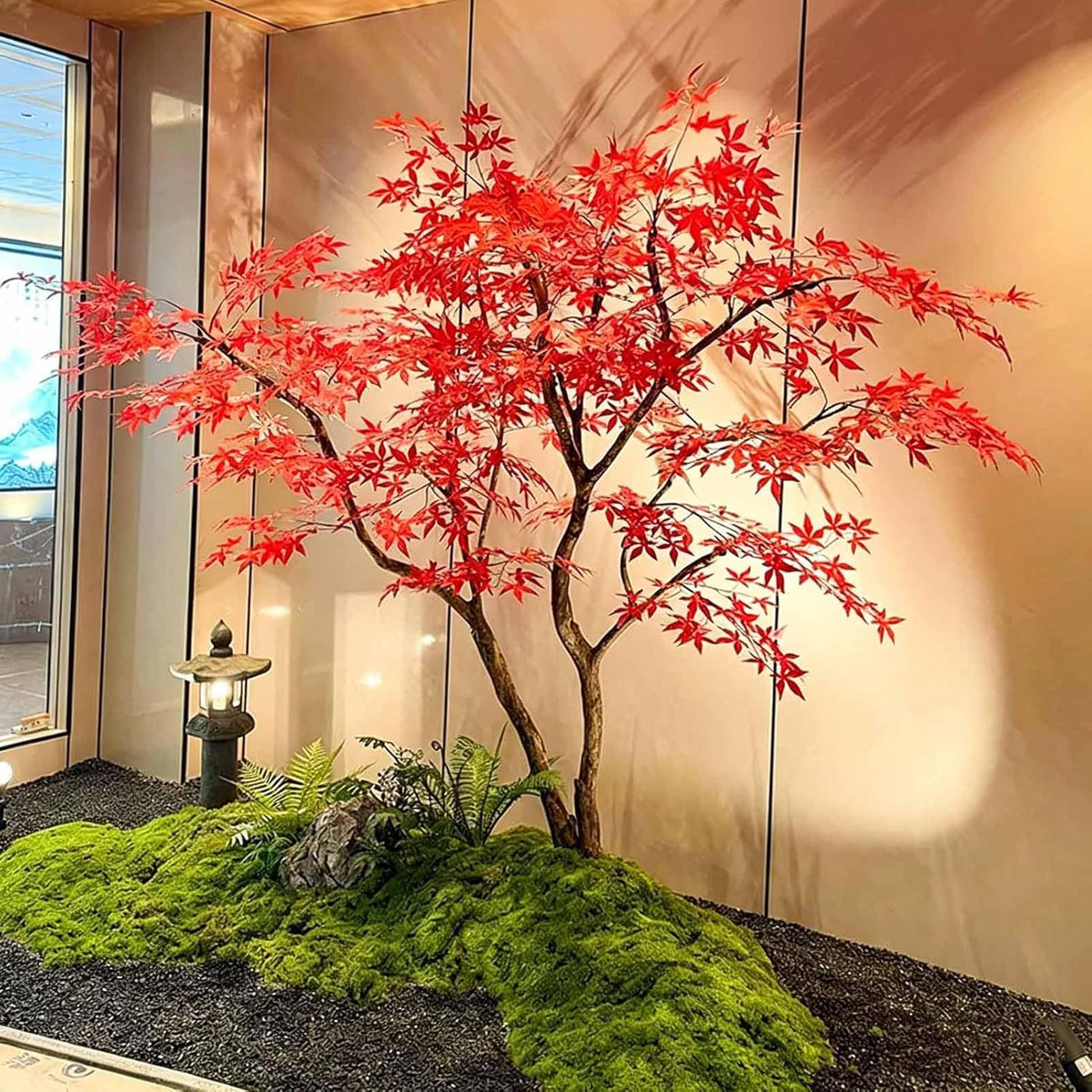 Large Faux Red Maple Tree, Japanese Landscape Style Artificial Floor Tree