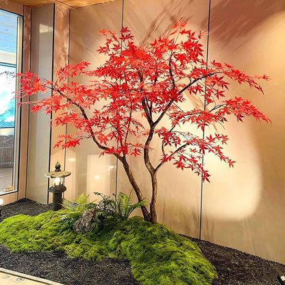 Large Faux Red Maple Tree, Japanese Landscape Style Artificial Floor Tree