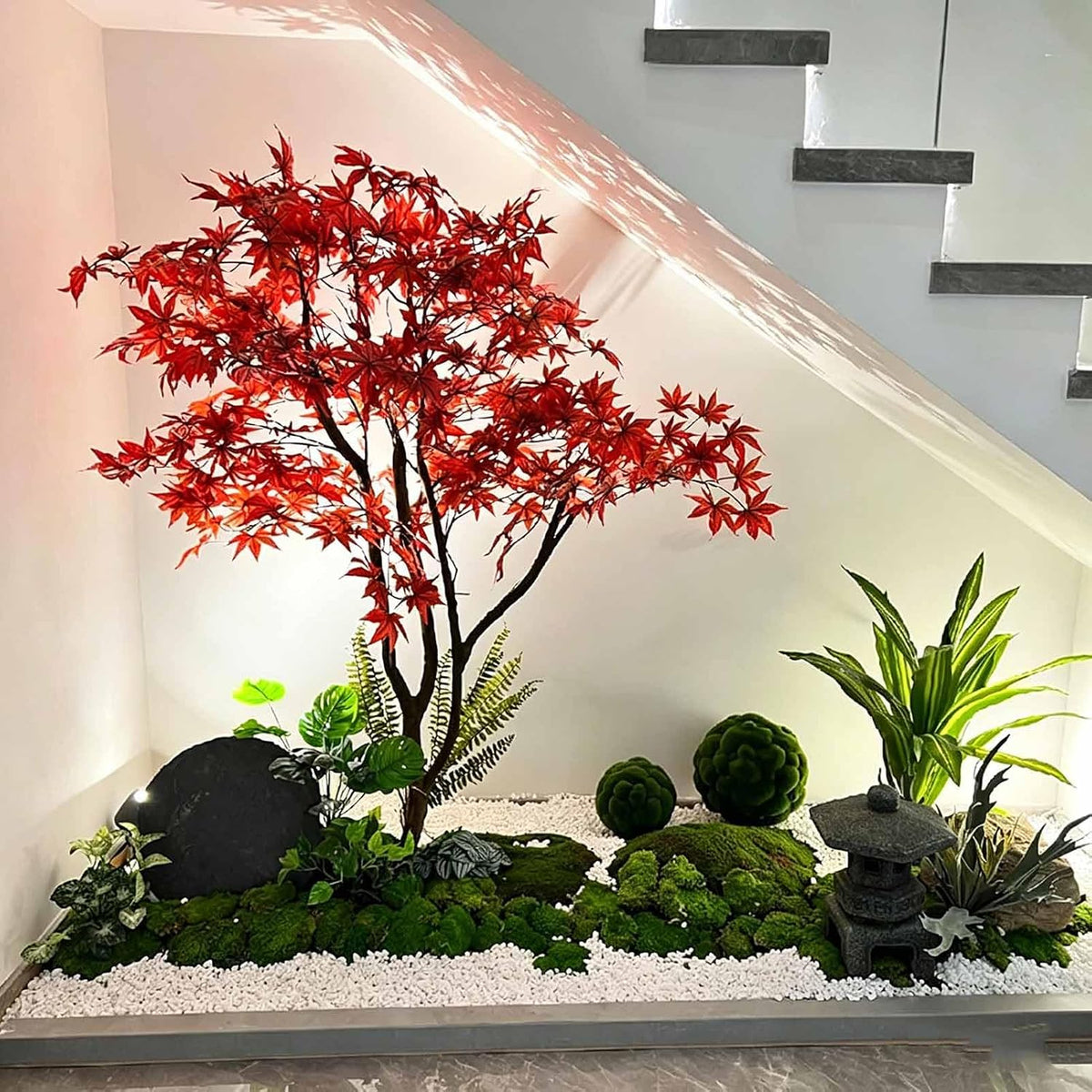 Large Faux Red Maple Tree, Japanese Landscape Style Artificial Floor Tree