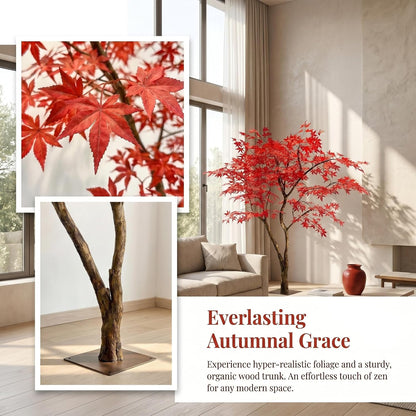 Large Faux Red Maple Tree, Japanese Landscape Style Artificial Floor Tree