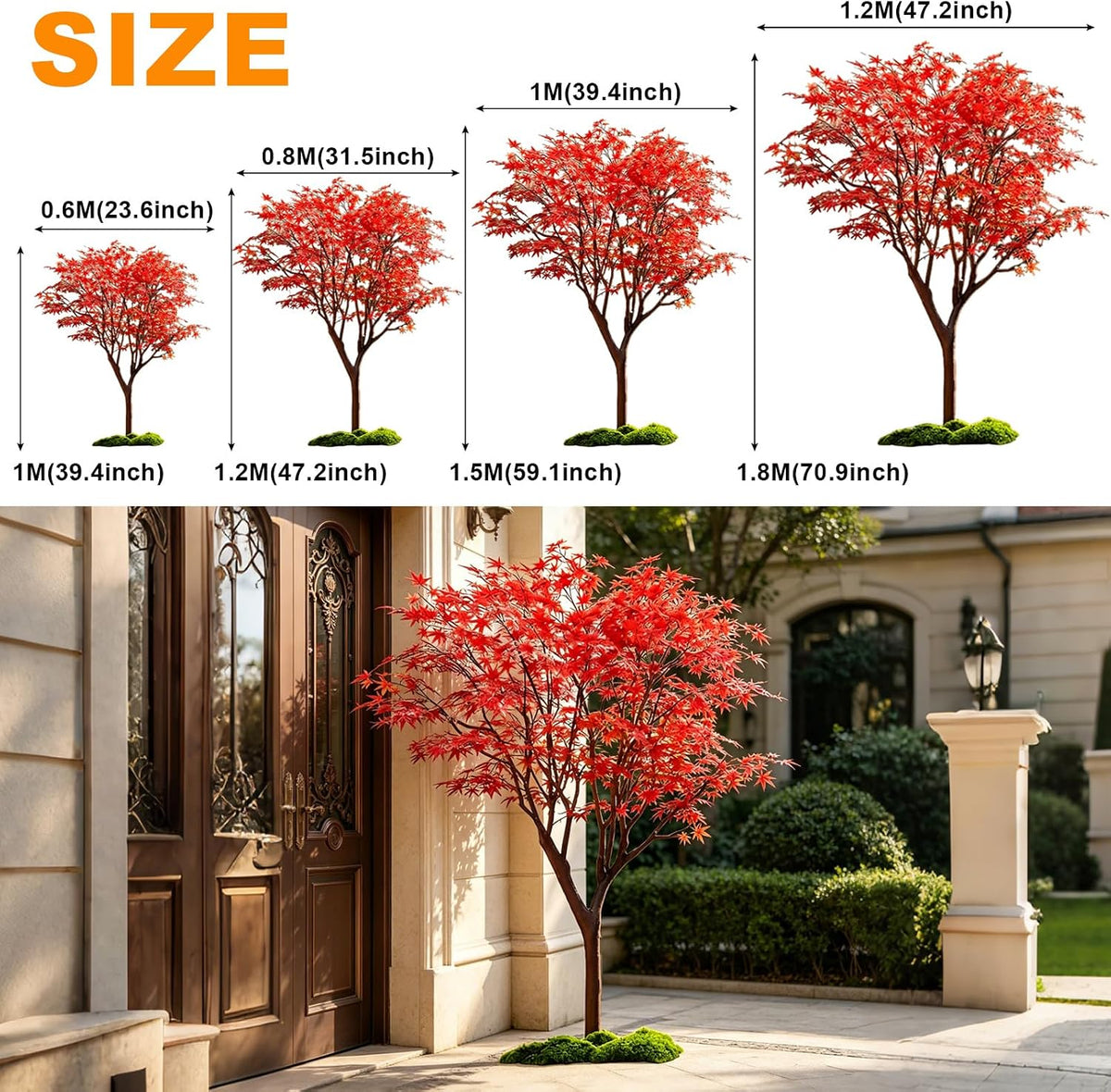 Large Faux Red Maple Tree, Japanese Landscape Style Artificial Floor Tree