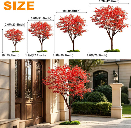 Large Faux Red Maple Tree, Japanese Landscape Style Artificial Floor Tree