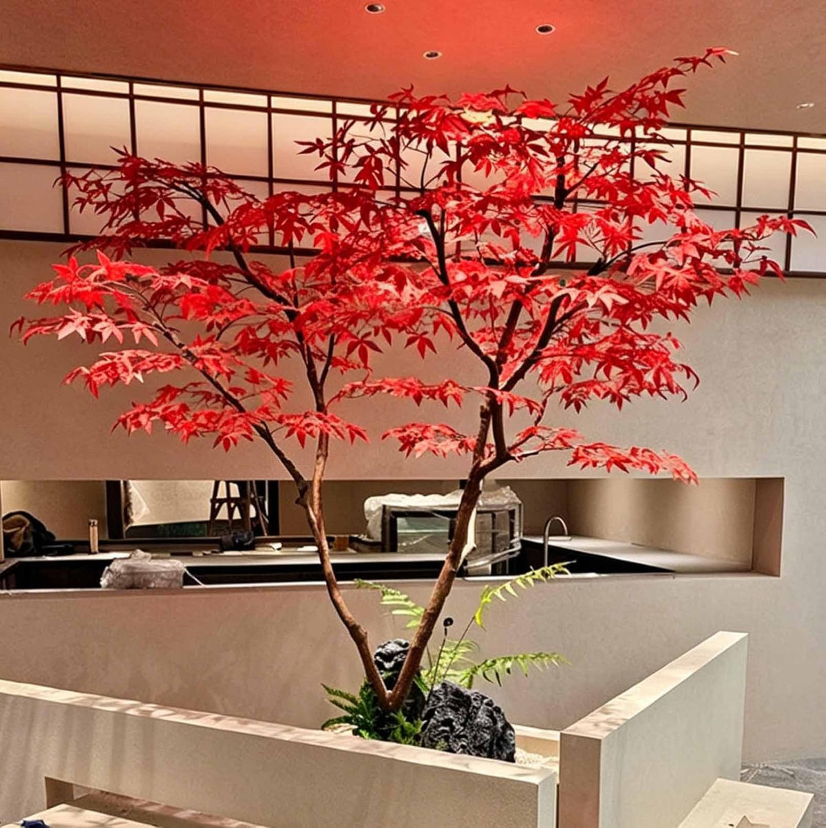 Large Faux Red Maple Tree, Japanese Landscape Style Artificial Floor Tree