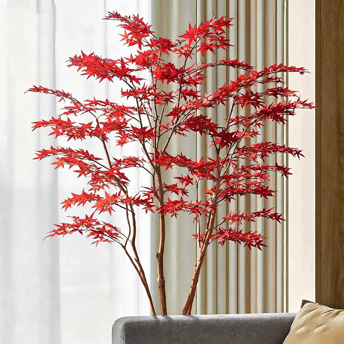 Large Faux Red Maple Tree, Japanese Landscape Style Artificial Floor Tree