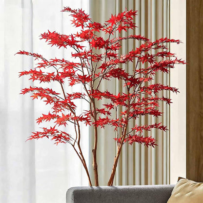 Large Faux Red Maple Tree, Japanese Landscape Style Artificial Floor Tree