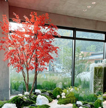 Large Faux Red Maple Tree, Japanese Landscape Style Artificial Floor Tree