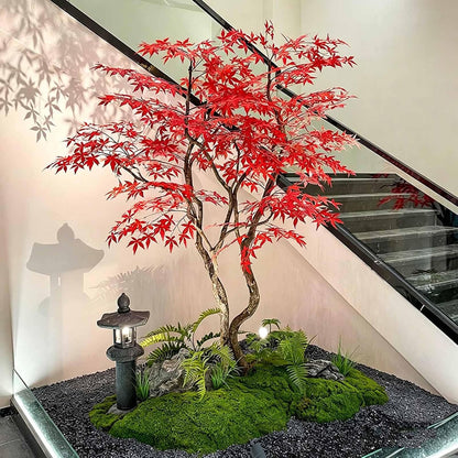 Large Faux Red Maple Tree, Japanese Landscape Style Artificial Floor Tree