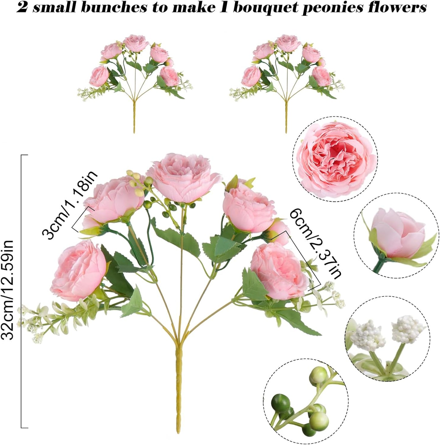 4 Bundles Artificial Peonies Silk Flowers, White Faux Peony Bouquet Florals Arrangements Decor for Farmhouse Home Boho Wedding Table Centerpiece, Fake Plastic Flowers Bulk Vase Decoration (White)