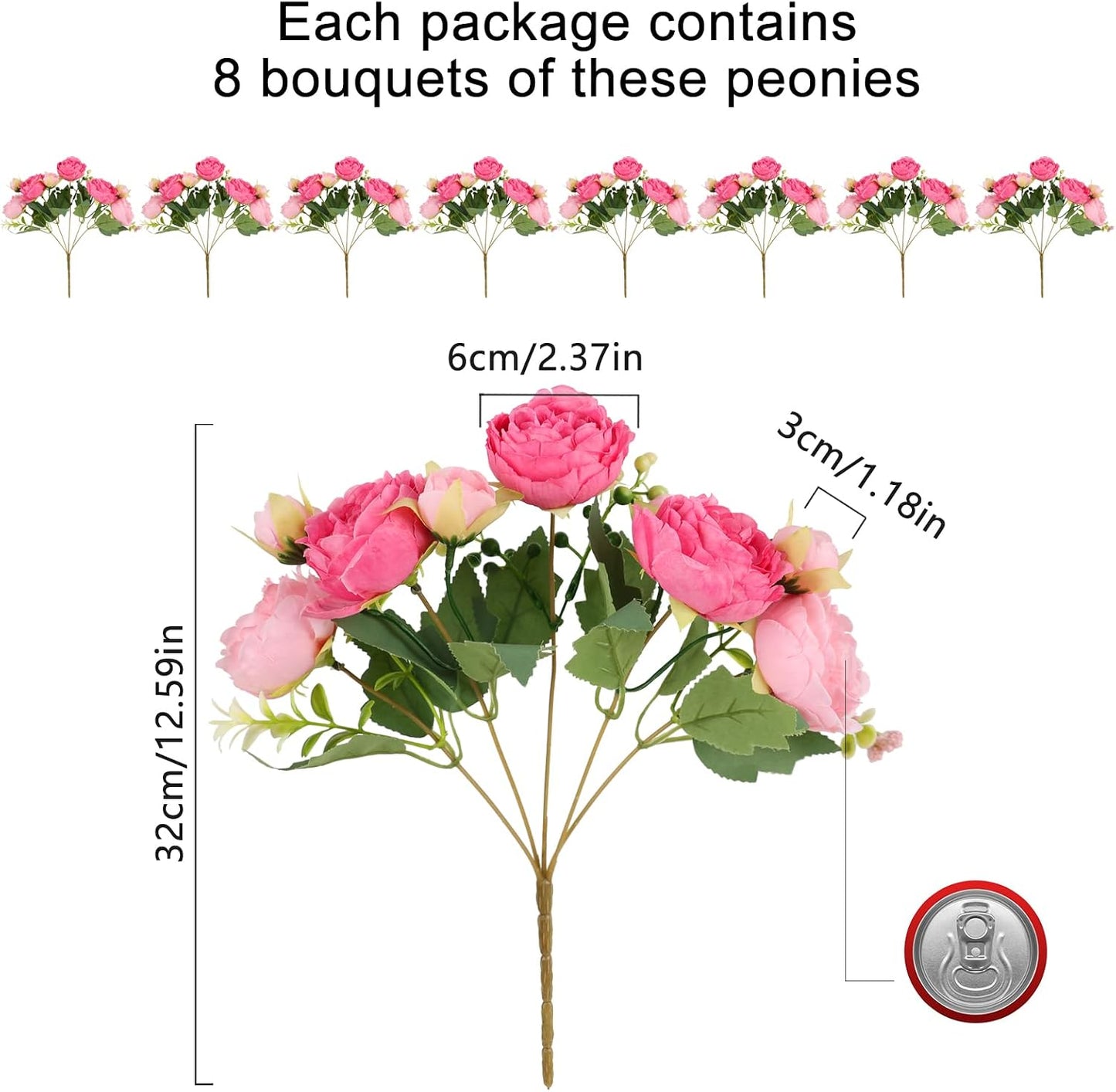 4 Bundles Artificial Peonies Silk Flowers, White Faux Peony Bouquet Florals Arrangements Decor for Farmhouse Home Boho Wedding Table Centerpiece, Fake Plastic Flowers Bulk Vase Decoration (White)