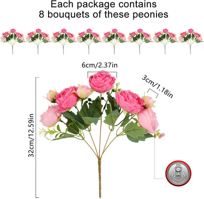4 Bundles Artificial Peonies Silk Flowers, White Faux Peony Bouquet Florals Arrangements Decor for Farmhouse Home Boho Wedding Table Centerpiece, Fake Plastic Flowers Bulk Vase Decoration (White)