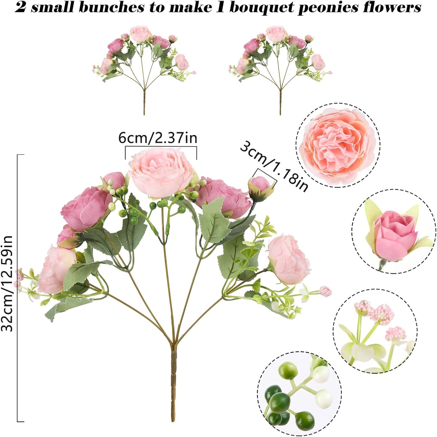 4 Bundles Artificial Peonies Silk Flowers, White Faux Peony Bouquet Florals Arrangements Decor for Farmhouse Home Boho Wedding Table Centerpiece, Fake Plastic Flowers Bulk Vase Decoration (White)