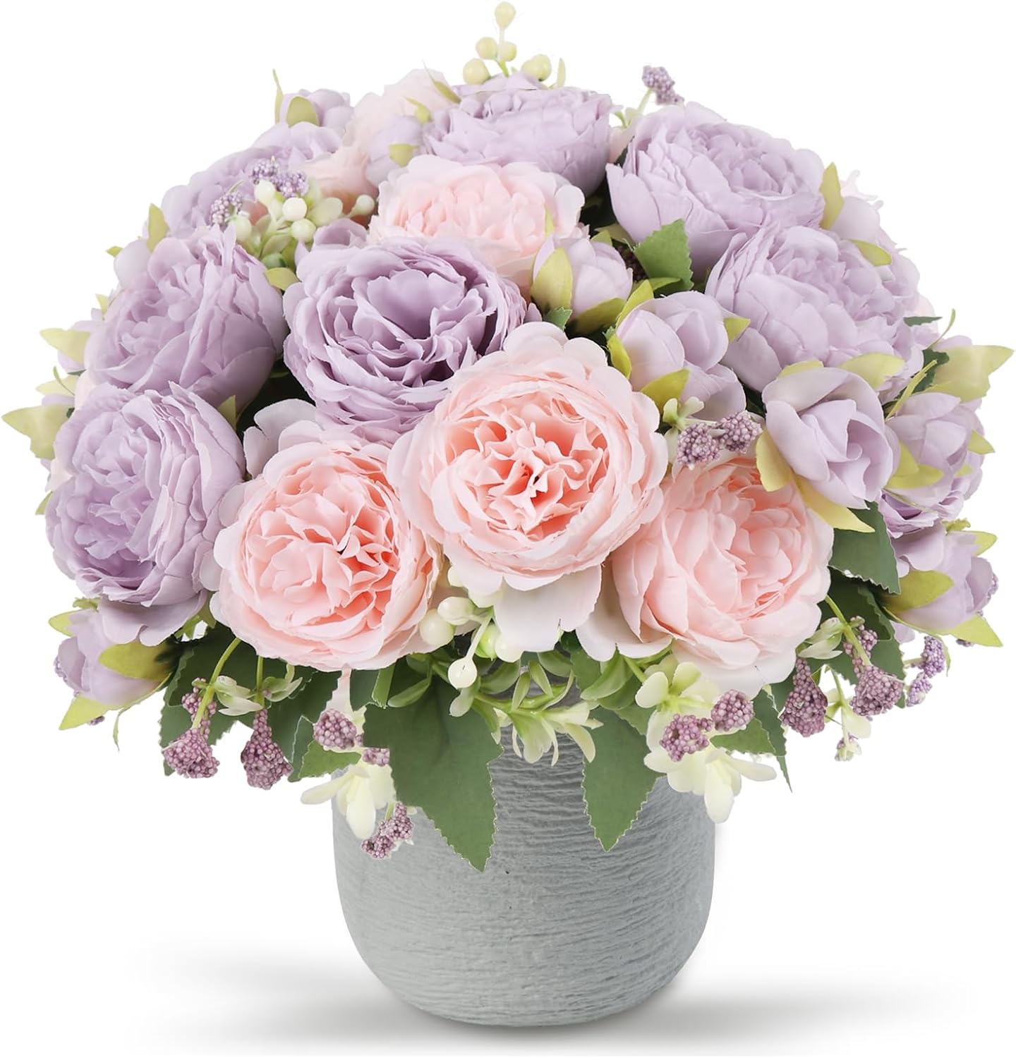 4 Bundles Artificial Peonies Silk Flowers, White Faux Peony Bouquet Florals Arrangements Decor for Farmhouse Home Boho Wedding Table Centerpiece, Fake Plastic Flowers Bulk Vase Decoration (White)