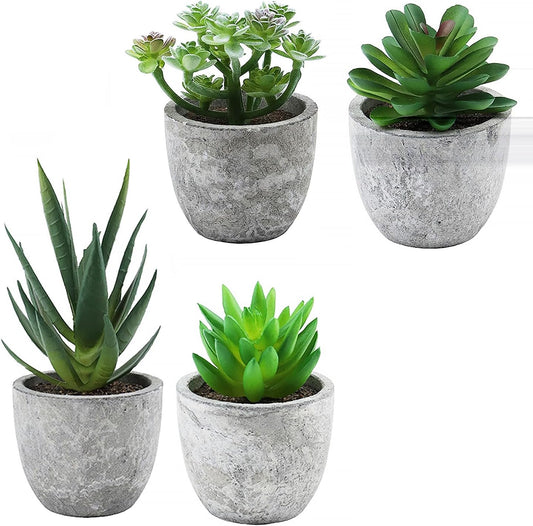 Mini 4 Succulents Plants Artificial in Pots Fake Plants for Bedroom Aesthetic Living Room Shelf Bathroom Decor Office Desk Accessories