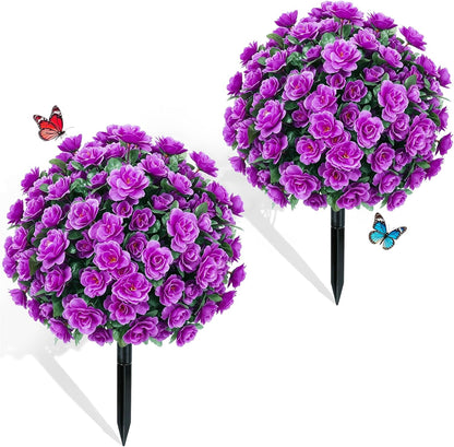 2 Pack Artificial Topiary Ball Trees, Fake Plants for Outdoor Indoor Artificial Shrubs with Ground Spike, UV Resistant Fake Bushes for Front Porch, Patio