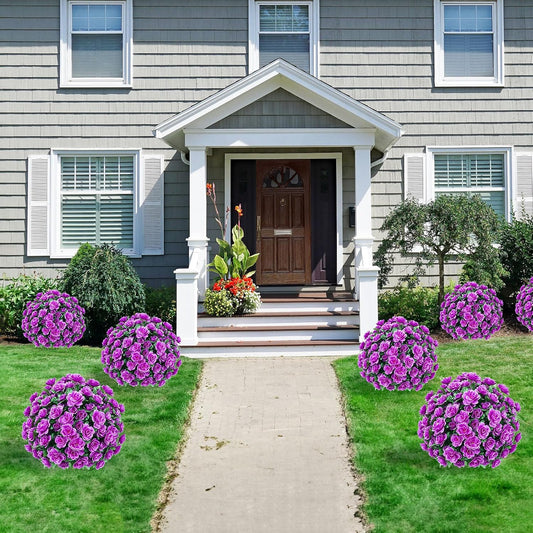 2 Pack Artificial Topiary Ball Trees, Fake Plants for Outdoor Indoor Artificial Shrubs with Ground Spike, UV Resistant Fake Bushes for Front Porch, Patio