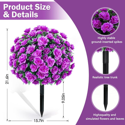 2 Pack Artificial Topiary Ball Trees, Fake Plants for Outdoor Indoor Artificial Shrubs with Ground Spike, UV Resistant Fake Bushes for Front Porch, Patio